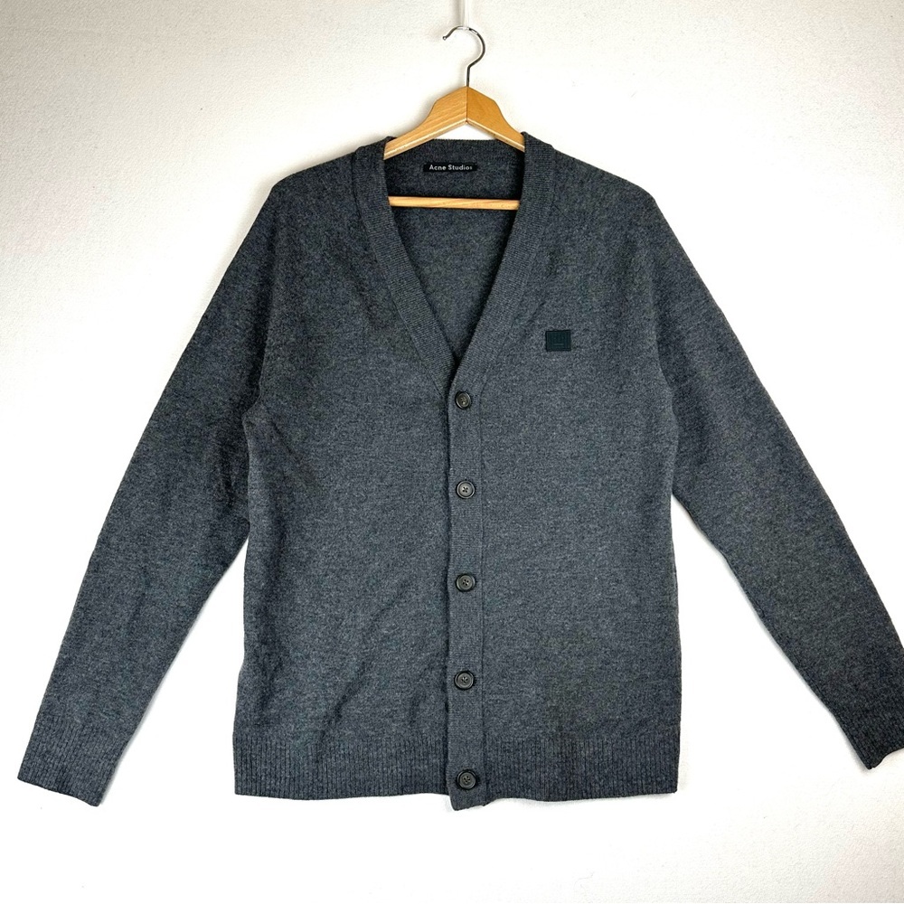 Acne Studios Keven Face Patch Wool V-Neck Cardigan Minimalist Preppy Academia